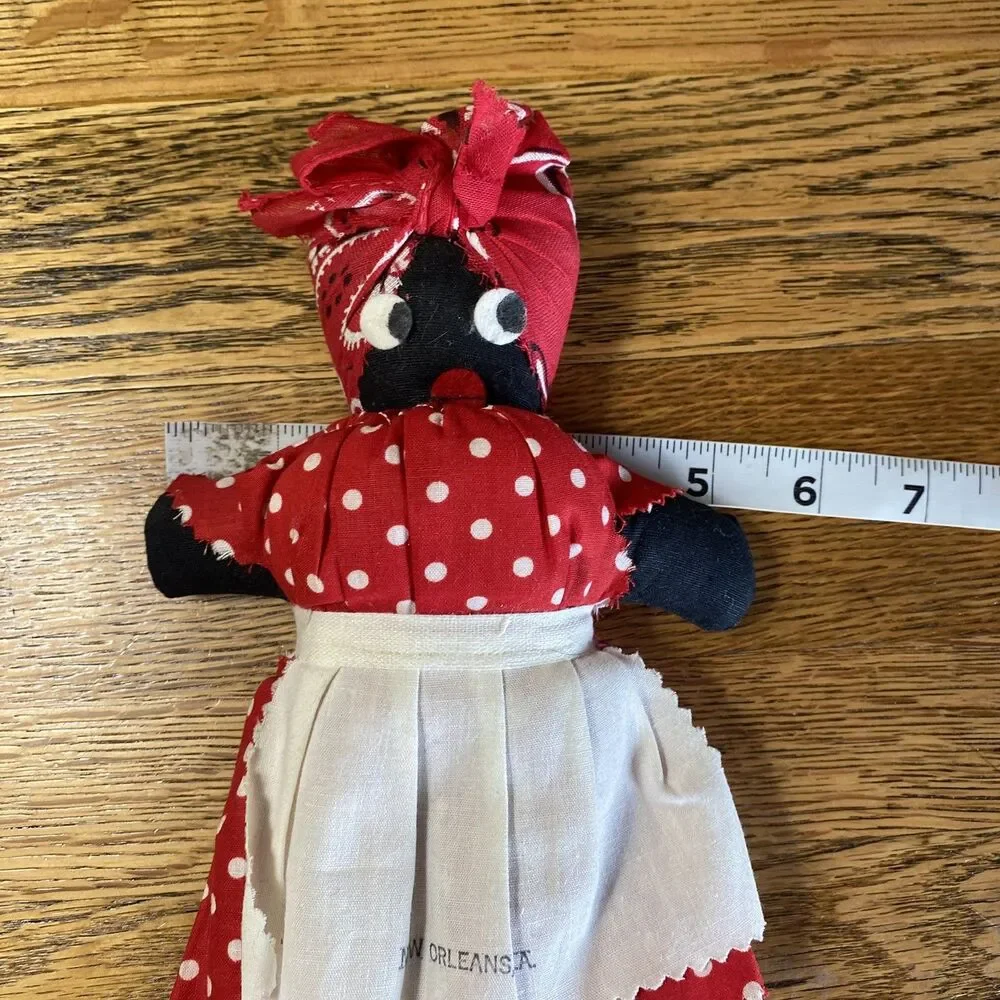 New Orleans Cloth African American Doll Apron Red Polka Dot Dress Bandana